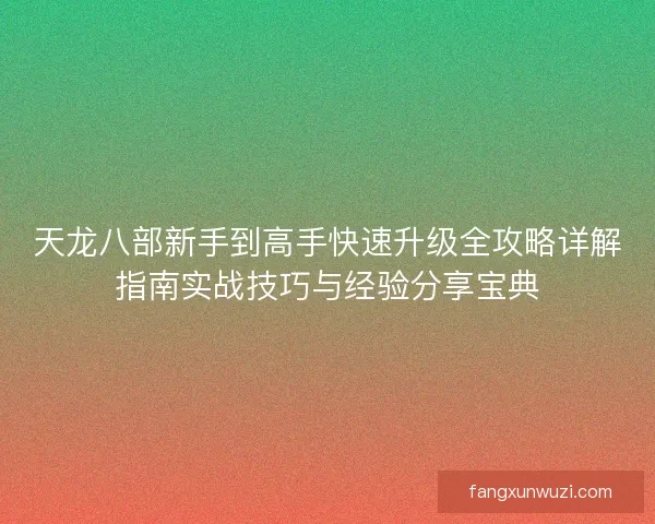天龙八部新手到高手快速升级全攻略详解指南实战技巧与经验分享宝典